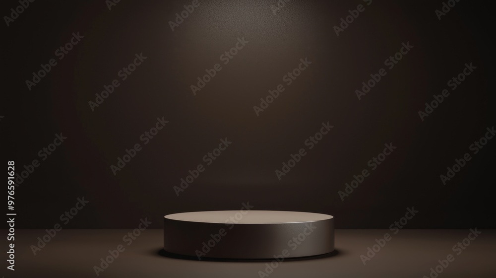 Poster minimalistic empty round podium in a dark studio, perfect for product display or exhibit, suitable f