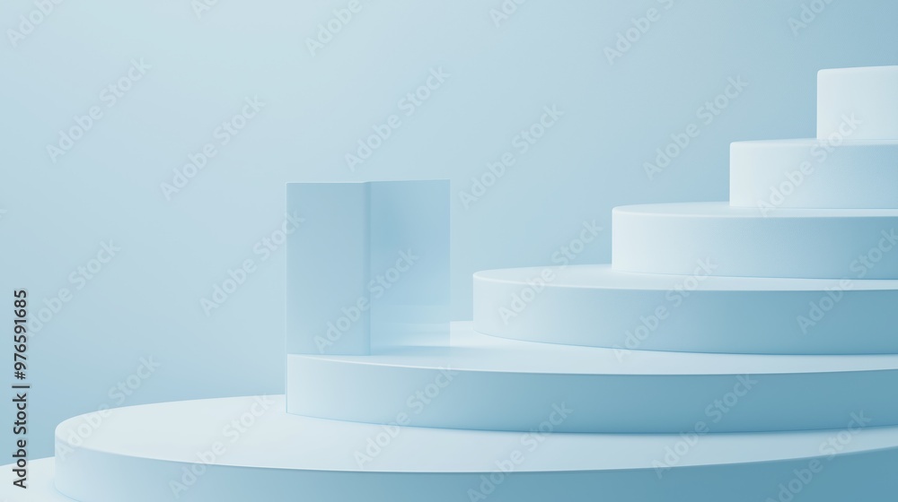Poster modern abstract background with white circular steps and a blue gradient. minimalistic geometric des