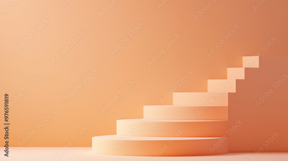 Poster Minimalist orange staircase background, abstract geometric shapes creating a step formation. Modern design for conceptual and creative projects.