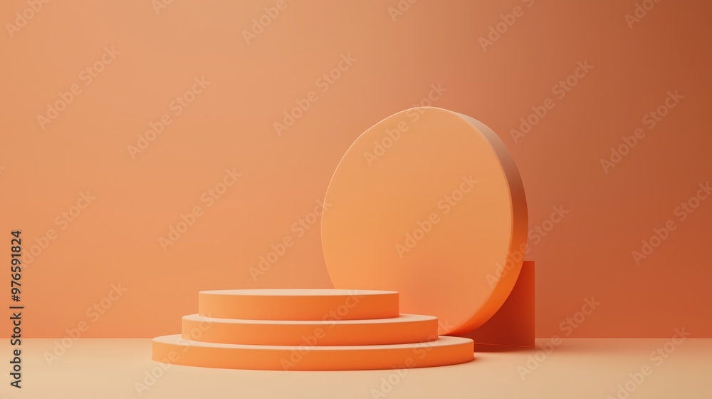 Poster minimalist orange geometric shapes against a solid background, perfect for product display or abstra