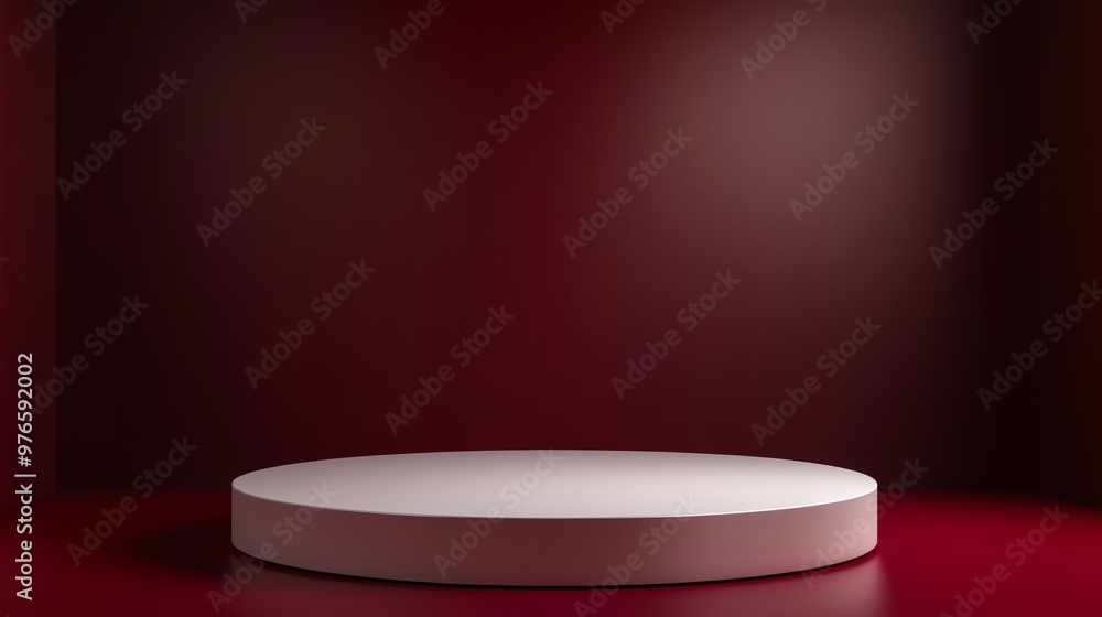 Poster elegant empty red and white podium backdrop. showcase your product with this minimalist and modern s