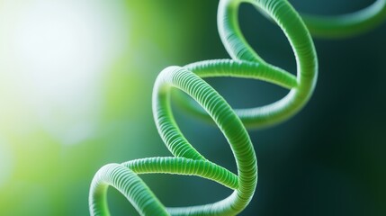 Close-Up of DNA Helix Representing Genomics and Biotechnology A detailed close-up of a green DNA helix, symbolizing genomics, genetic research, biotechnology, and advancements in molecular biology