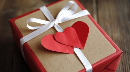 Close-up of a gift box featuring love symbol in vertical format