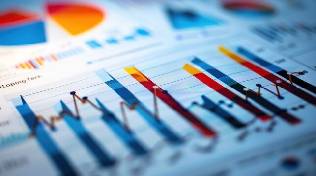 A business presentation with graphs and charts showing stock market performance