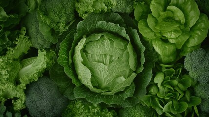 A cinematicstyle photograph of a green vegetable with intricate ridges and a matte surface surrounded by vegetables in shades of emerald olive and lime green The vegetables are densely arranged creati