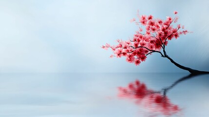 Fototapeta premium Serene Impressionist Cherry Blossoms Pond Painting with Copy Space for Text