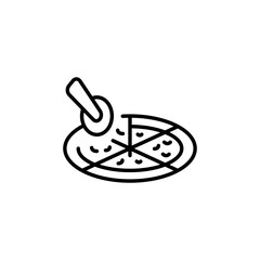 Pizza cutter icon. An outline-style illustration featuring a pizza cutter slicing through a pizza, ideal for use in food-related apps, restaurant branding, kitchen utensil designs. Vector illustration