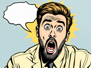 Surprised man with open mouth. Pop art retro vector illustration