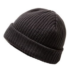A black beanie woolen hat isolated on transparent background