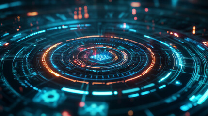 Hyper-futuristic credit score system visualized as holographic badges awarded in a gamified financial world