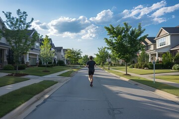 Couple Running in a Quiet Suburb Street