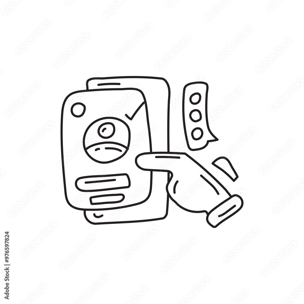 Poster hand pointing at a smartphone screen with multiple applications open, showing a notification with th