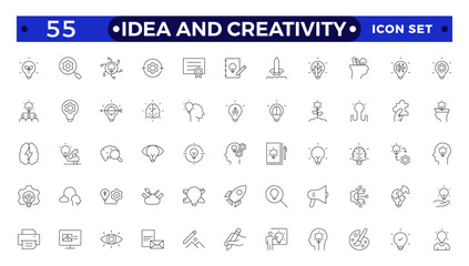 Idea and creativity outline icon set. Innovation icon set. Containing creativity, invention, prototype, visionary, idea generation, agile, revolution and more. Thin line vector icons collection.