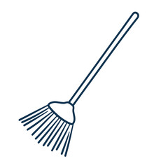 The garden rake features a long handle and a fan-shaped head, ideal for gathering leaves and debris, showcasing essential landscaping equipment for outdoor tasks