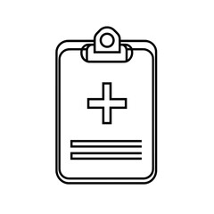 Fototapeta premium The clipboard displays a medical report with lines for patient information and a prominent cross symbol, representing healthcare documentation