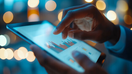 Hands Analyzing Financial Data on Digital Tablet