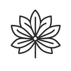 A minimalist design showcases a lotus flower with evenly arranged petals and a small circular center, suitable for logos or decorative elements