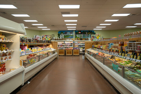 Bellevue, WA, USA - Jan 12, 2024: Interior view of a Trader Joe's store in Bellevue, Washington. Trader Joe's is an American chain of grocery stores headquartered in Monrovia, California.