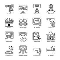 Collection of HVAC Devices Linear Icons 


