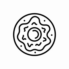 Obraz premium This black and white icon depicts a donut featuring a decorative frosting pattern and a central hole, ideal for food-related designs or branding