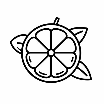 recommend clip art: The artwork features a round citrus fruit, sliced to reveal its sectioned interior, complemented by two green leaves for a fresh look