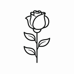 This illustration showcases a minimalist style rose with a single bloom and leafy stem, perfect for various artistic and decorative uses