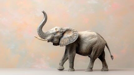Obraz premium African Elephant with Trunk Up Isolated on Soft Background