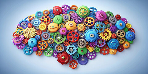 Abstract brain composed of colorful gears and cogs, symbolizing creativity, creativity, business idea generation