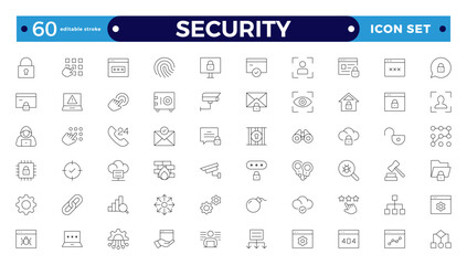 Security  Outline icons set. Protection symbols. Security symbols vector. Safety, security, protection thin line icons. For website marketing design, , app, template, UI. Editable stroke outline icon
