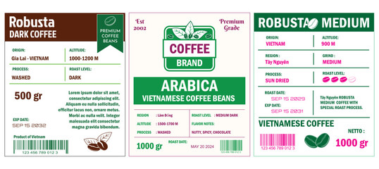 Vietnamese Coffee Labels template simple flat style in cmyk mode with two tone color.