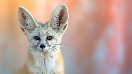 Obraz premium Fennec Fox Portrait with Big Ears and Orange Background