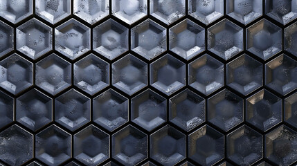 Abstract geometric background with a metallic hexagonal pattern.
