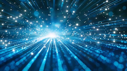 Abstract blue light rays, fiber optics, technology background.