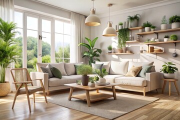 Scandinavian Style Living Room with White Sofas