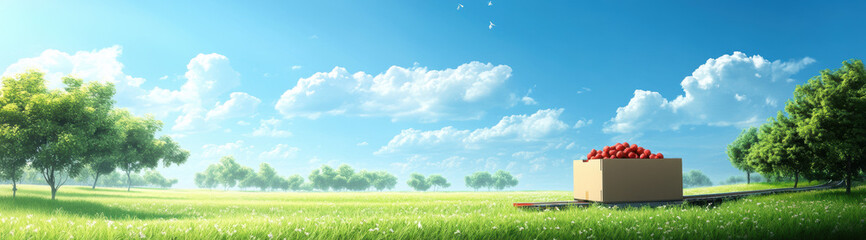 Box of Apples in Meadow.