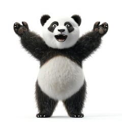Fototapeta premium 3D illustration of a joyful panda standing with arms wide, isolate on white background, front view, gentle lighting, realistic fur and happy expression