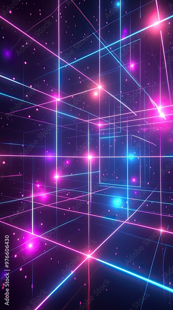Poster vibrant neon light beams create a dynamic digital space, perfect for futuristic themes and abstract 