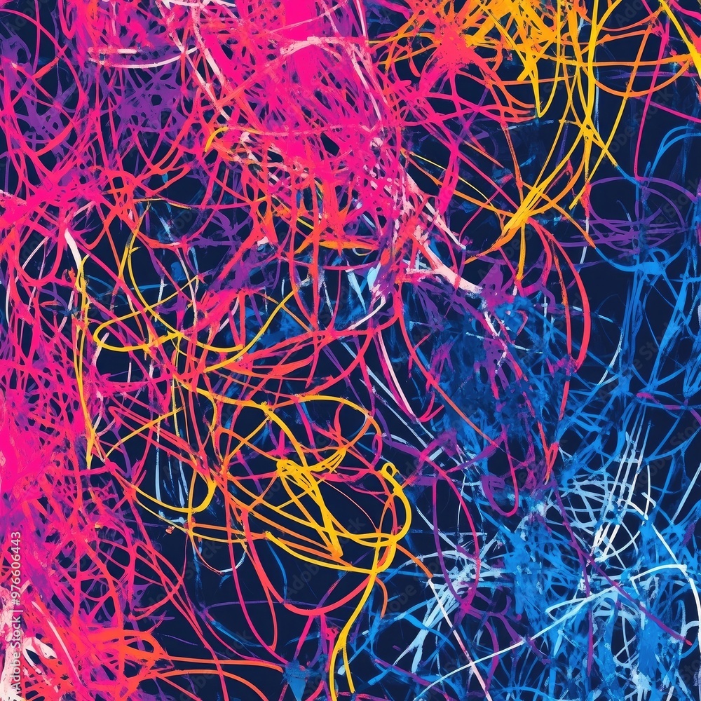 Poster vibrant abstract pattern with lively swirls and energetic colors creating an eye-catching visual ide