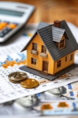 The house model and calculator on the table