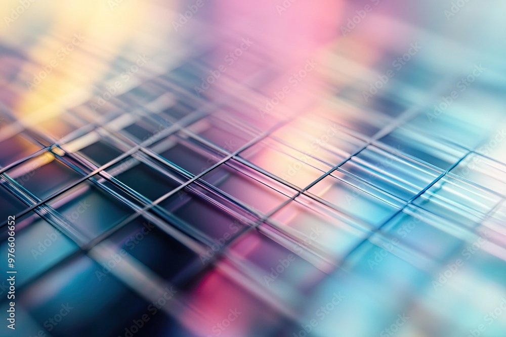 Poster abstract layered pattern with vibrant colors and intricate lines, creating a dreamy visual effect su