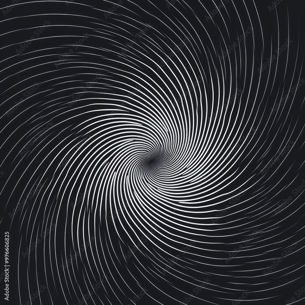 Poster a mesmerizing spiral pattern in black and white, showcasing dynamic movement and depth in abstract d