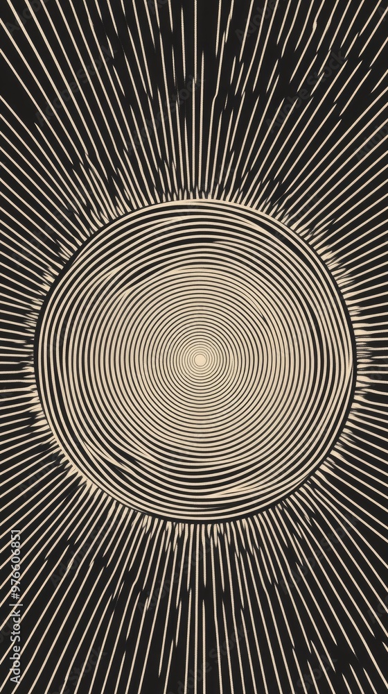 Poster a mesmerizing abstract illustration featuring concentric circles and radiating lines that convey dep