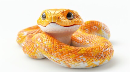 Fototapeta premium 3D illustration of an adorable snake coiled with a smile, isolate on white background, side view, bright lighting, realistic scales and friendly look