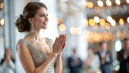 Fototapeta premium Woman in Evening Gown Applauding 