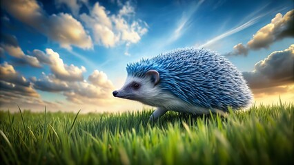 A blue hedgehog zooms across the picturesque grassy field, its blurring form echoing the gentle motion of the