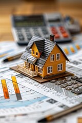 The house model and calculator on the table