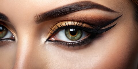 Fototapeta premium A close-up of a female eye features a diverse range of permanent eyeliner styles, from subtle cat eyes