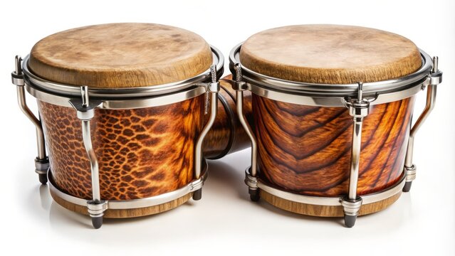 A cylindrical body serves as the foundation for this percussion instrument, which consists of two animal skin heads,