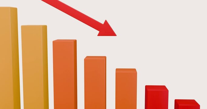 3d bar graph with down arrow, slowing business, slowing economy, low sales, losing customers