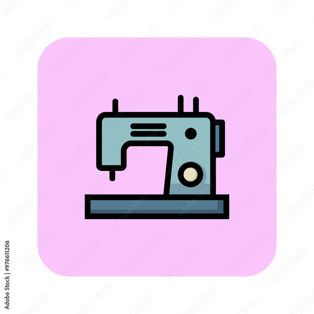 Sticker Sewing machine vector line icon. Needle, handmade, thread. Sewing concept. Vector illustration can be used for topics like hobby, business, needlework